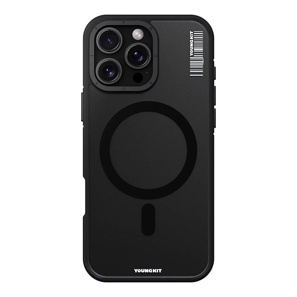 Apple iPhone 16 Pro Max Kılıf M-safe Şarj Özellikli Youngkit Rock Sand Serisi Kapak Siyah