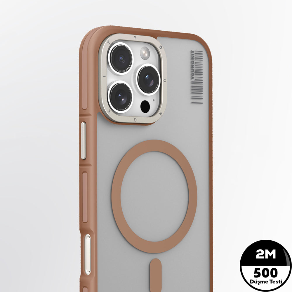 Apple iPhone 16 Pro Max Kılıf M-safe Şarj Özellikli Youngkit Rock Sand Serisi Kapak Gold