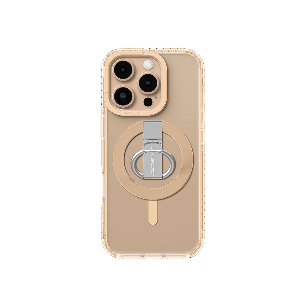 Apple iPhone 16 Pro Max Kılıf M-safe Şarj Özellikli Yüzük Standlı Amazingthing Titan Pro Serisi Kapak Gri