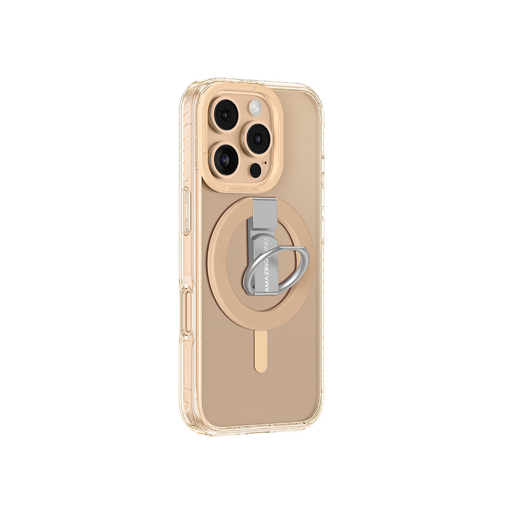 Apple iPhone 16 Pro Max Kılıf M-safe Şarj Özellikli Yüzük Standlı Amazingthing Titan Pro Serisi Kapak Gri