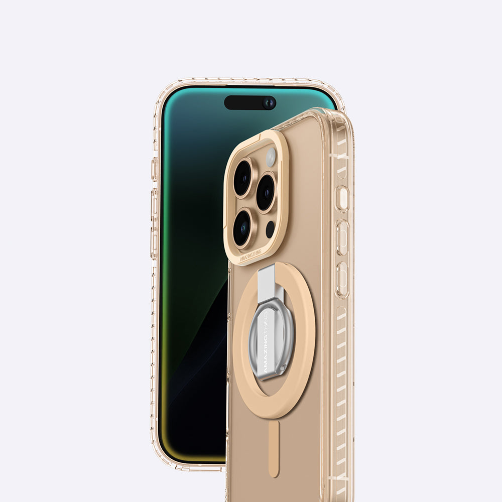 Apple iPhone 16 Pro Max Kılıf M-safe Şarj Özellikli Yüzük Standlı Amazingthing Titan Pro Serisi Kapak Gri