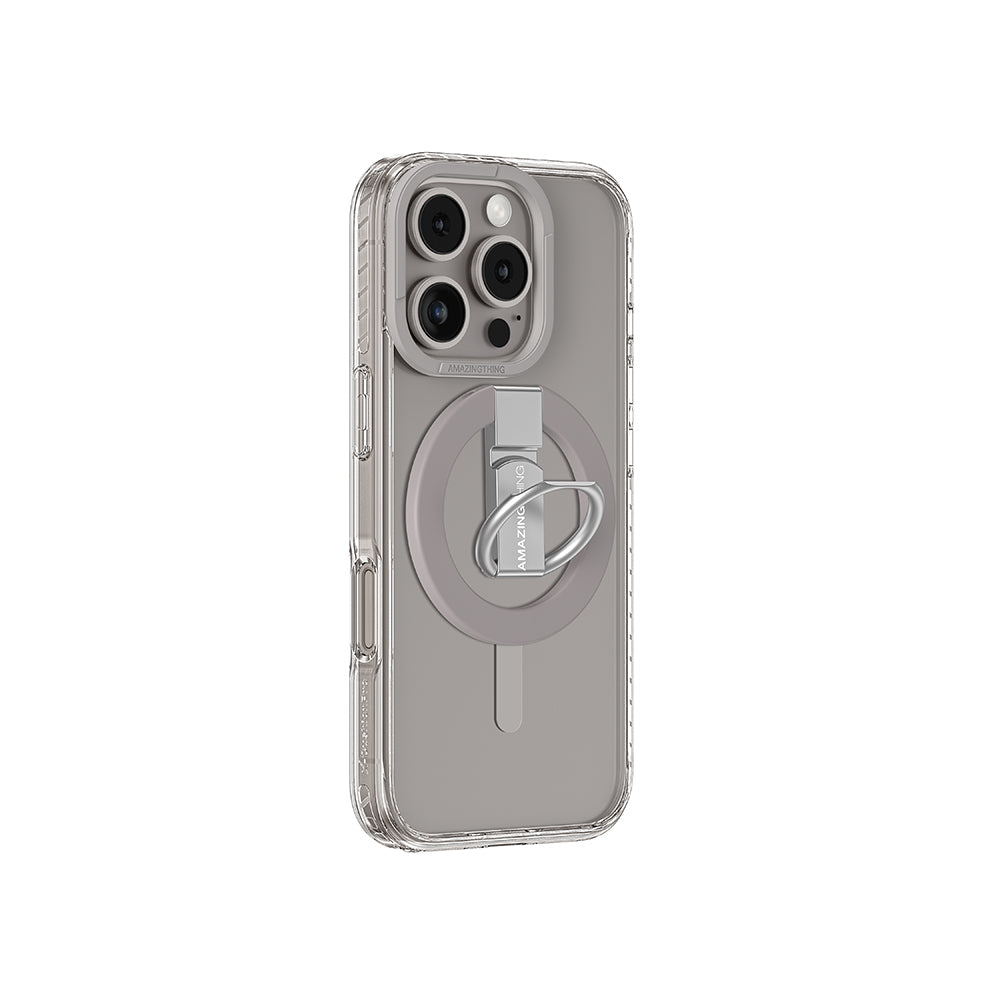 Apple iPhone 16 Pro Max Kılıf M-safe Şarj Özellikli Yüzük Standlı Amazingthing Titan Pro Serisi Kapak Gri