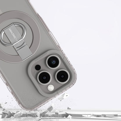 Apple iPhone 16 Pro Max Kılıf M-safe Şarj Özellikli Yüzük Standlı Amazingthing Titan Pro Serisi Kapak Gri