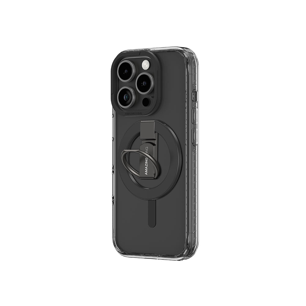 Apple iPhone 16 Pro Max Kılıf M-safe Şarj Özellikli Yüzük Standlı Amazingthing Titan Pro Serisi Kapak Gri