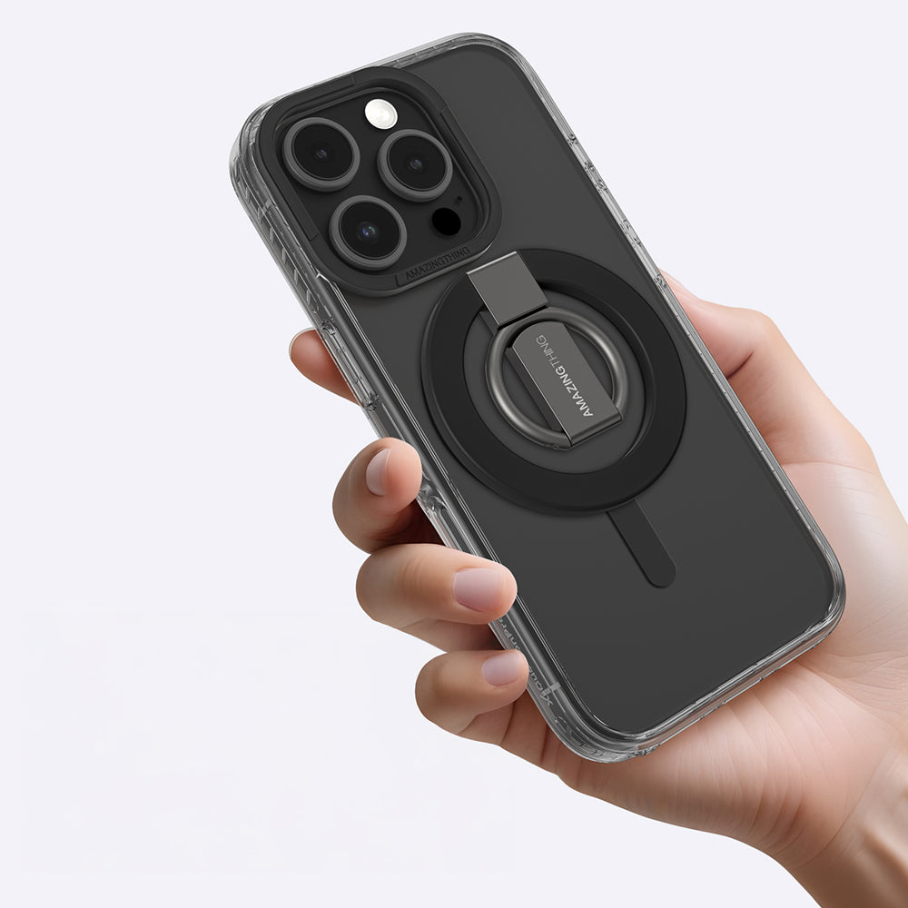 Apple iPhone 16 Pro Max Kılıf M-safe Şarj Özellikli Yüzük Standlı Amazingthing Titan Pro Serisi Kapak Gri