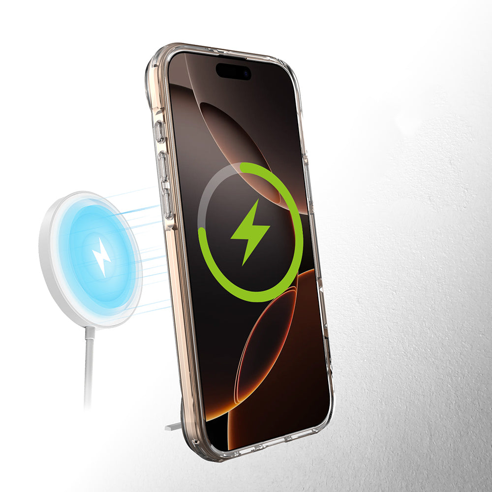 Apple iPhone 16 Pro Max Kılıf M-safe Şarj Özellikli Zore T-Max Standlı Kapak Şeffaf