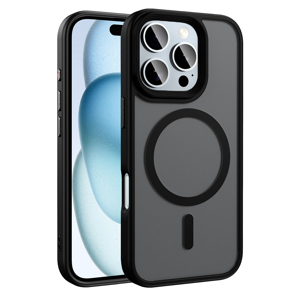 Apple iPhone 16 Pro Max Kılıf Mat Arka Yüzey Wireless Şarj Özellikli Zore Flet M-safe Kapak Gümüş