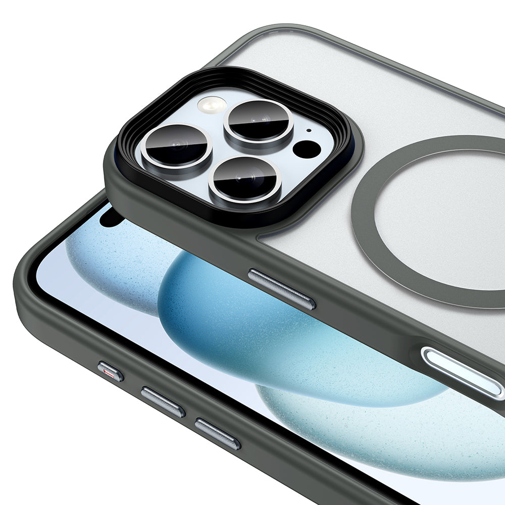 Apple iPhone 16 Pro Max Kılıf Mat Arka Yüzey Wireless Şarj Özellikli Zore Flet M-safe Kapak Titanyum-Gri