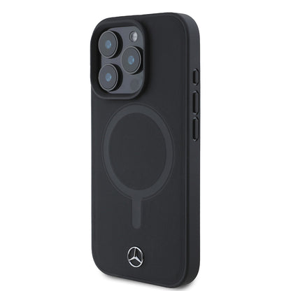 Apple iPhone 16 Pro Max Kılıf Mercedes Benz M-safe Şarj Özellikli Yumuşak Deri Orjinal Lisanslı Kapak Siyah
