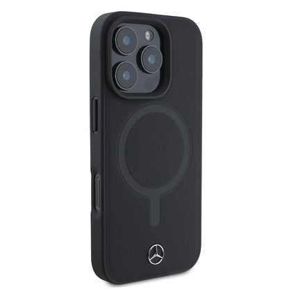 Apple iPhone 16 Pro Max Kılıf Mercedes Benz M-safe Şarj Özellikli Yumuşak Deri Orjinal Lisanslı Kapak Siyah