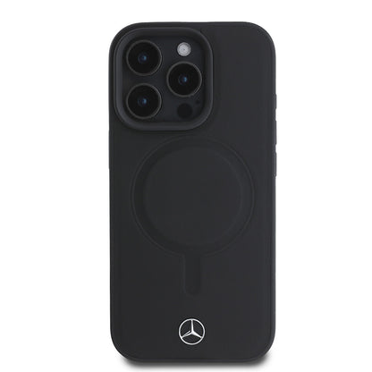 Apple iPhone 16 Pro Max Kılıf Mercedes Benz M-safe Şarj Özellikli Yumuşak Deri Orjinal Lisanslı Kapak Siyah