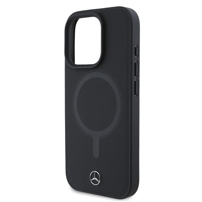 Apple iPhone 16 Pro Max Kılıf Mercedes Benz M-safe Şarj Özellikli Yumuşak Deri Orjinal Lisanslı Kapak Siyah