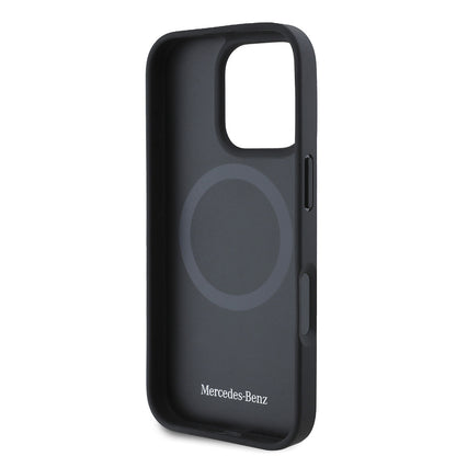 Apple iPhone 16 Pro Max Kılıf Mercedes Benz M-safe Şarj Özellikli Yumuşak Deri Orjinal Lisanslı Kapak Siyah