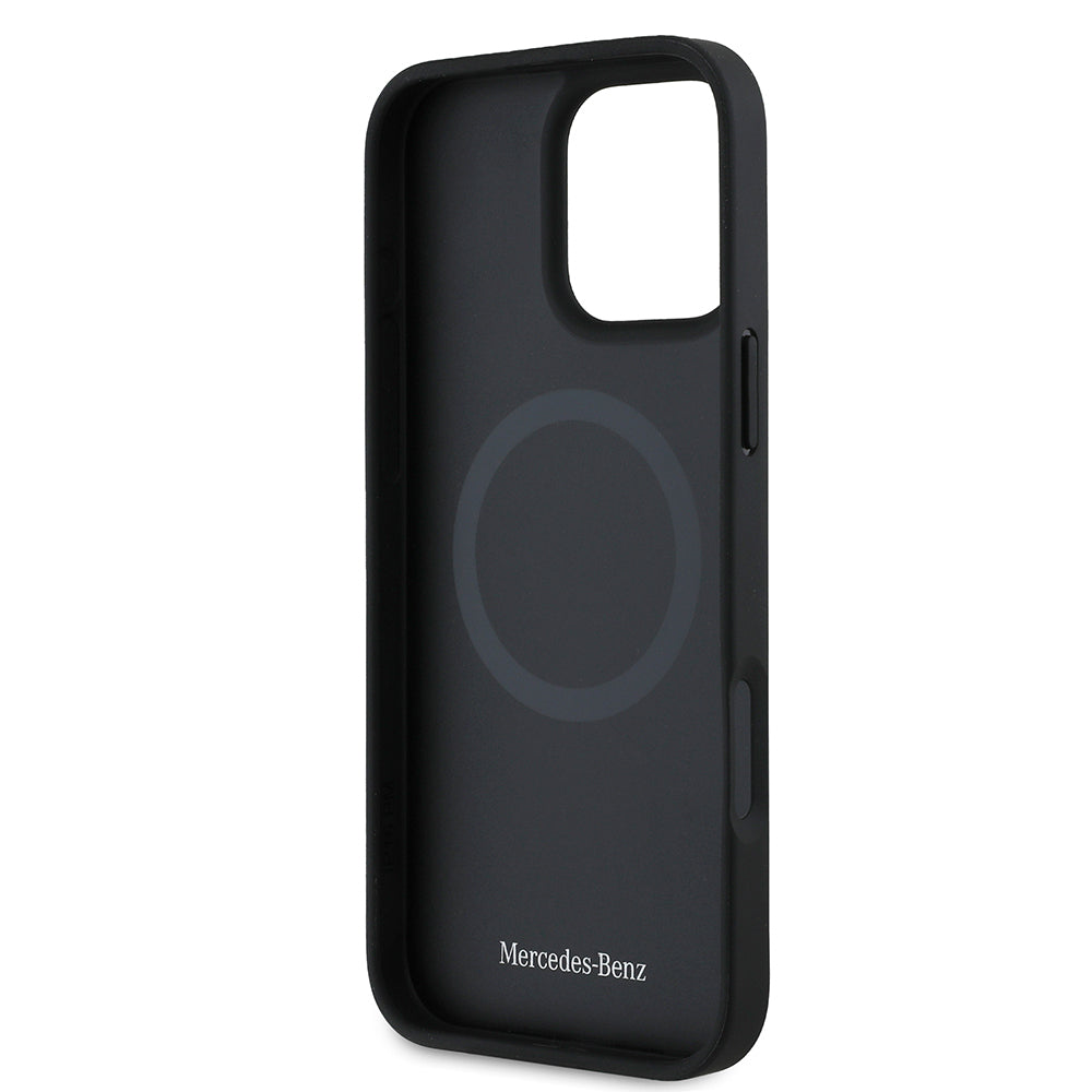 Apple iPhone 16 Pro Max Kılıf Mercedes Benz Orjinal Lisanslı M-safe Şarj Özellikli Metal Yıldız Logolu Sade Pürüzsüz Deri Kapak Siyah