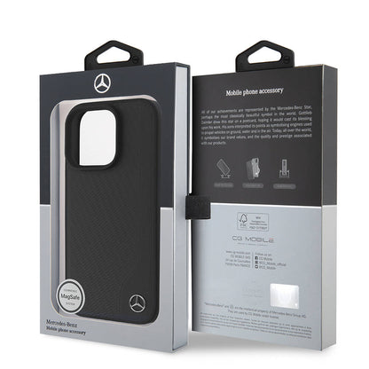 Apple iPhone 16 Pro Max Kılıf Mercedes Benz Orjinal Lisanslı M-safe Şarj Özellikli 3D Metal Logolu Wood Imitation Deri Kapak Siyah