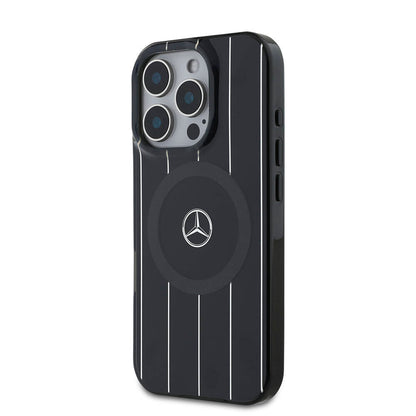 Apple iPhone 16 Pro Max Kılıf Mercedes Benz Orjinal Lisanslı M-safe Şarj Özellikli Çift Katmanlı Paralel Çizgi Desenli Kapak Siyah