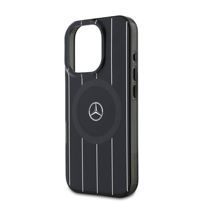 Apple iPhone 16 Pro Max Kılıf Mercedes Benz Orjinal Lisanslı M-safe Şarj Özellikli Çift Katmanlı Paralel Çizgi Desenli Kapak Siyah