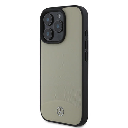 Apple iPhone 16 Pro Max Kılıf Mercedes Benz Orjinal Lisanslı M-safe Şarj Özellikli Dokulu ve Düz Deri Kapak Bej