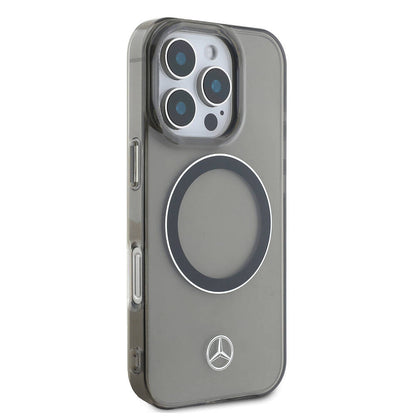Apple iPhone 16 Pro Max Kılıf Mercedes Benz Orjinal Lisanslı M-safe Şarj Özellikli Saydam Yüzey Silver Ring Kapak Siyah