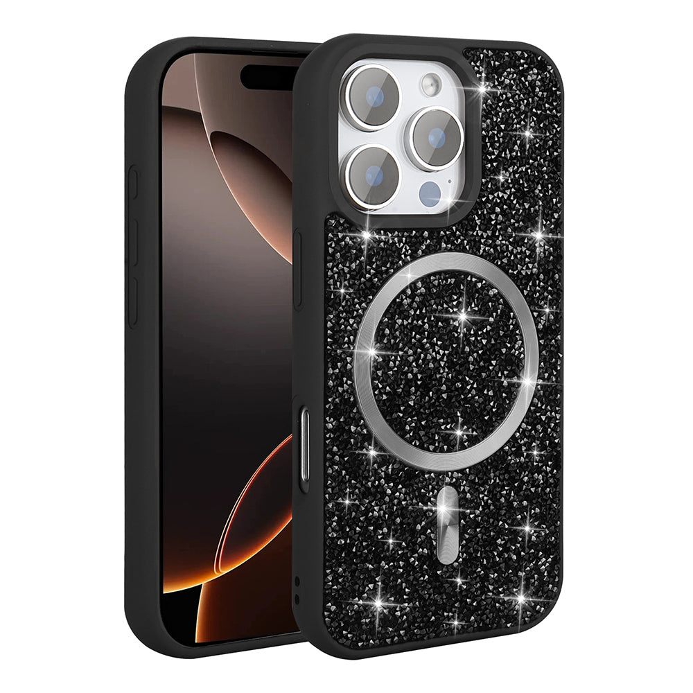 Apple iPhone 16 Pro Max Kılıf Pırlanta Tasarımlı M-safe Şarj Özellikli Zore Mozaik Silikon Kapak Siyah