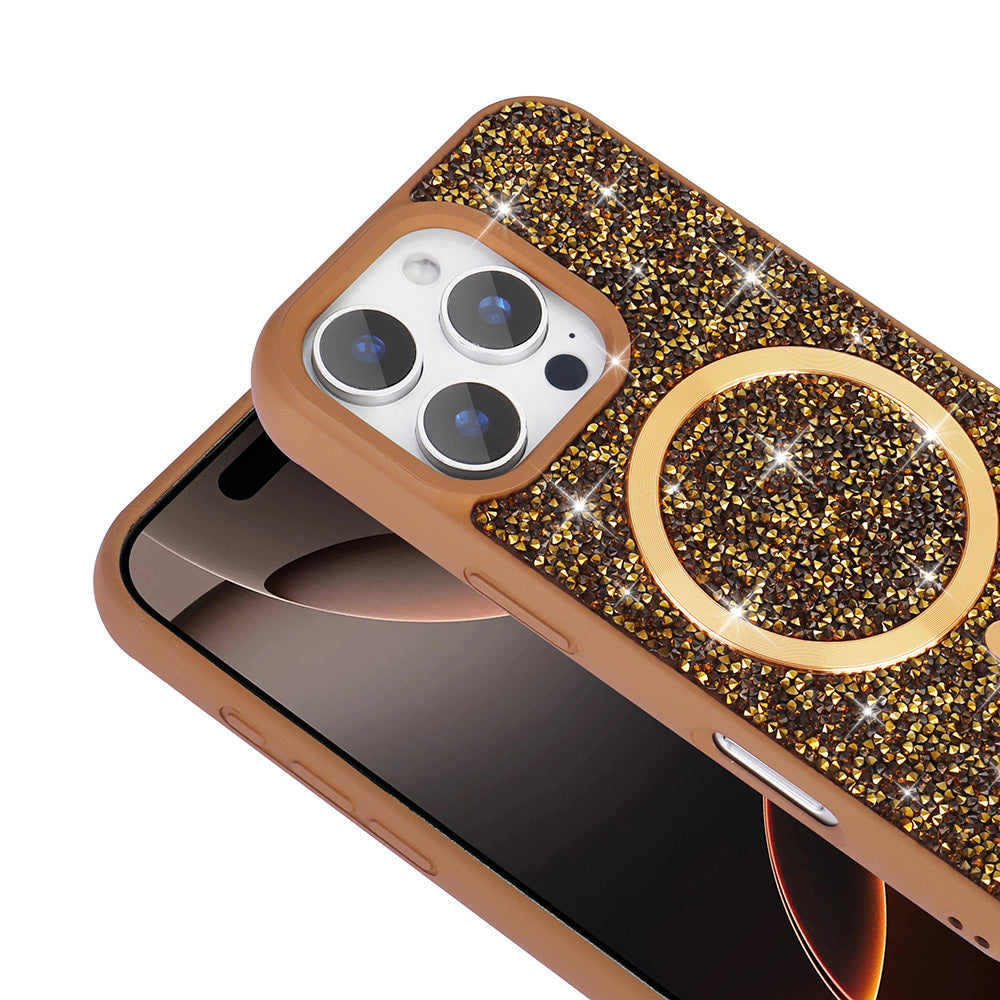 Apple iPhone 16 Pro Max Kılıf Pırlanta Tasarımlı M-safe Şarj Özellikli Zore Mozaik Silikon Kapak Siyah