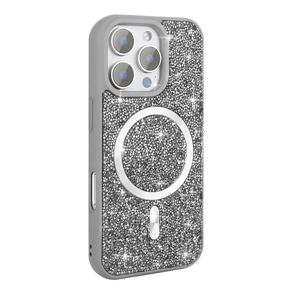 Apple iPhone 16 Pro Max Kılıf Pırlanta Tasarımlı M-safe Şarj Özellikli Zore Mozaik Silikon Kapak Titanyum-Gri