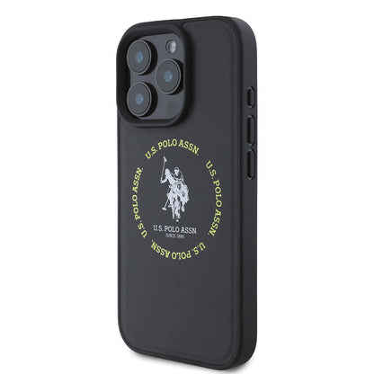 Apple iPhone 16 Pro Max Kılıf U.S. Polo Assn. Orjinal Lisanslı M-safe Şarj Özellikli Circle ve Double Horse Logolu Deri Kapak Siyah