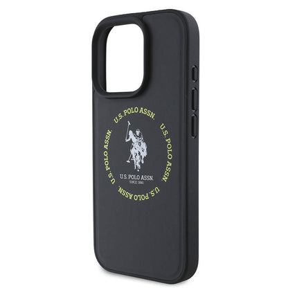 Apple iPhone 16 Pro Max Kılıf U.S. Polo Assn. Orjinal Lisanslı M-safe Şarj Özellikli Circle ve Double Horse Logolu Deri Kapak Siyah
