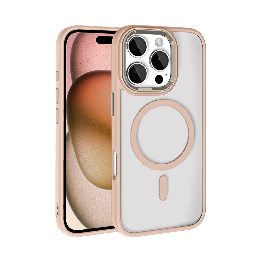 Apple iPhone 16 Pro Max Kılıf Wireless Şarj Özellikli Zore Krom M-safe Silikon Kapak Gold