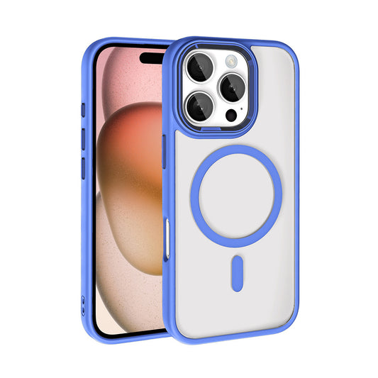 Apple iPhone 16 Pro Max Kılıf Wireless Şarj Özellikli Zore Krom M-safe Silikon Kapak Mavi