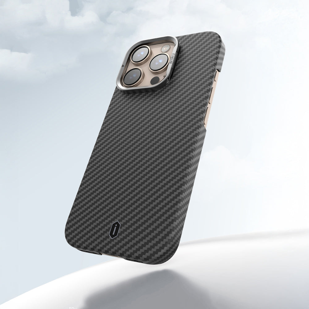 Apple iPhone 16 Pro Max Case Wiwu DCC-206 M-safe Charging Feature Camera Stand Aramid Fiber Design Kevlar Cover Black 