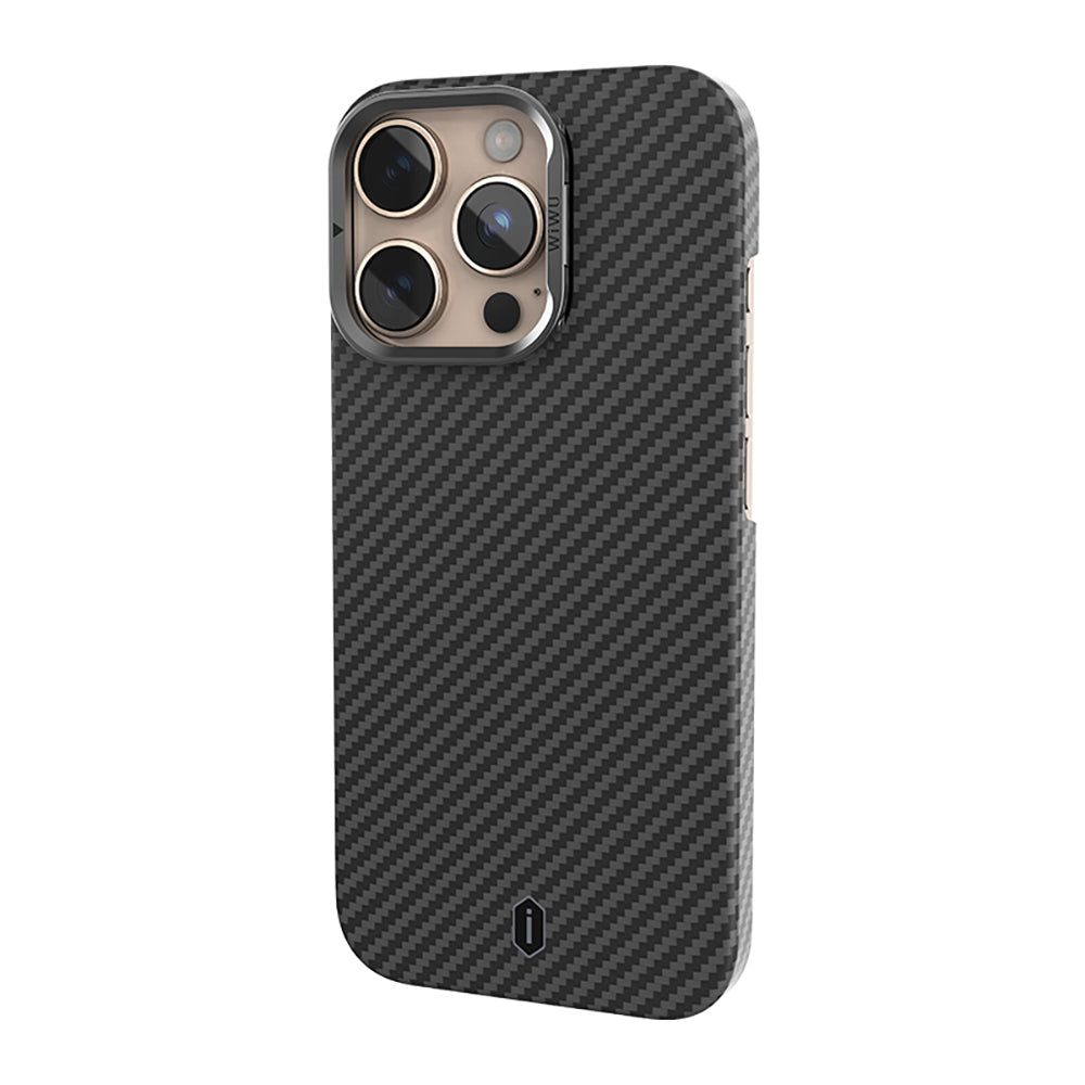 Apple iPhone 16 Pro Max Case Wiwu DCC-206 M-safe Charging Feature Camera Stand Aramid Fiber Design Kevlar Cover Black 