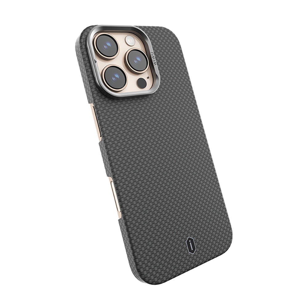 Apple iPhone 16 Pro Max Case Wiwu DCC-208 M-safe Charging Feature Camera Stand Aramid Fiber Design Kevlar Cover Red 