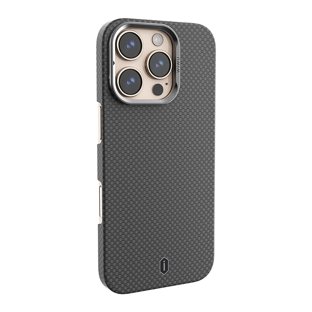 Apple iPhone 16 Pro Max Case Wiwu DCC-208 M-safe Charging Feature Camera Stand Aramid Fiber Design Kevlar Cover Red 