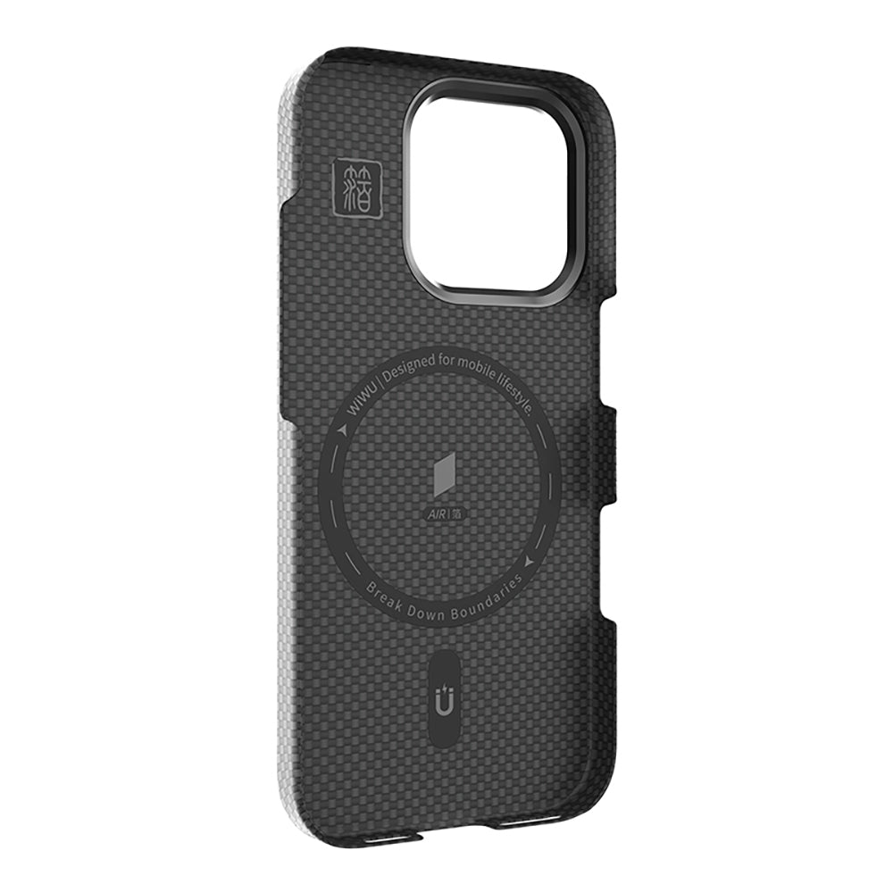 Apple iPhone 16 Pro Max Case Wiwu DCC-208 M-safe Charging Feature Camera Stand Aramid Fiber Design Kevlar Cover Red 