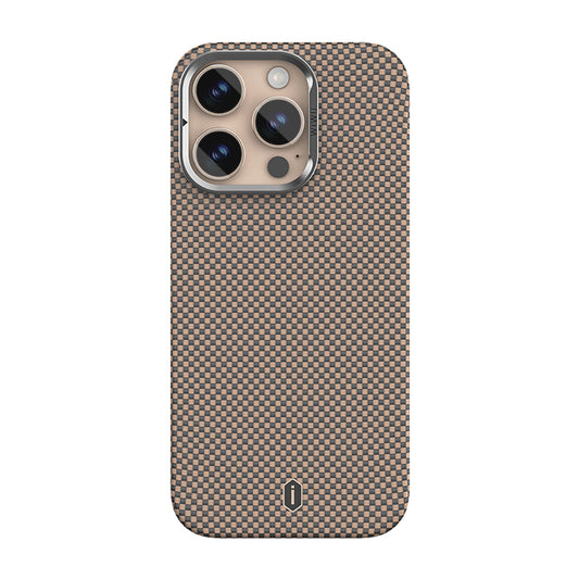 Apple iPhone 16 Pro Max Case Wiwu DCC-208 M-safe Charging Feature Camera Stand Aramid Fiber Design Kevlar Cover Gold 