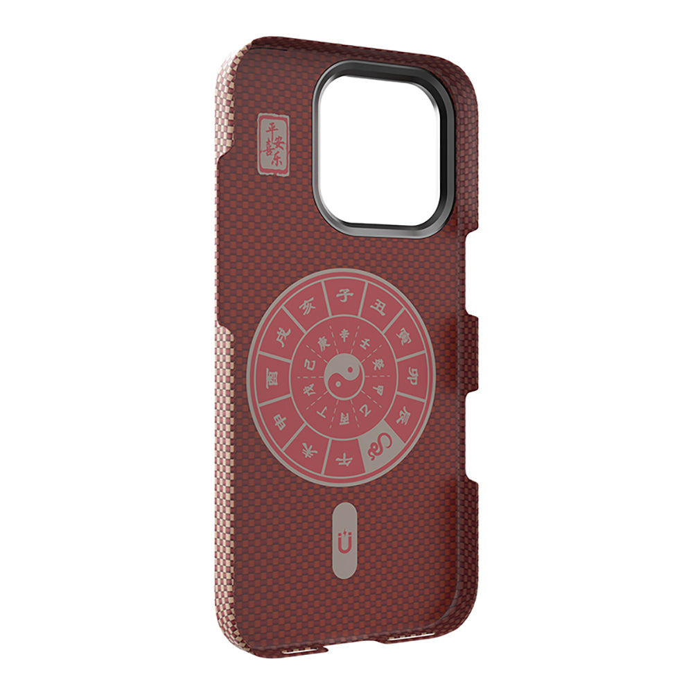 Apple iPhone 16 Pro Max Case Wiwu DCC-208 M-safe Charging Feature Camera Stand Aramid Fiber Design Kevlar Cover Gold 