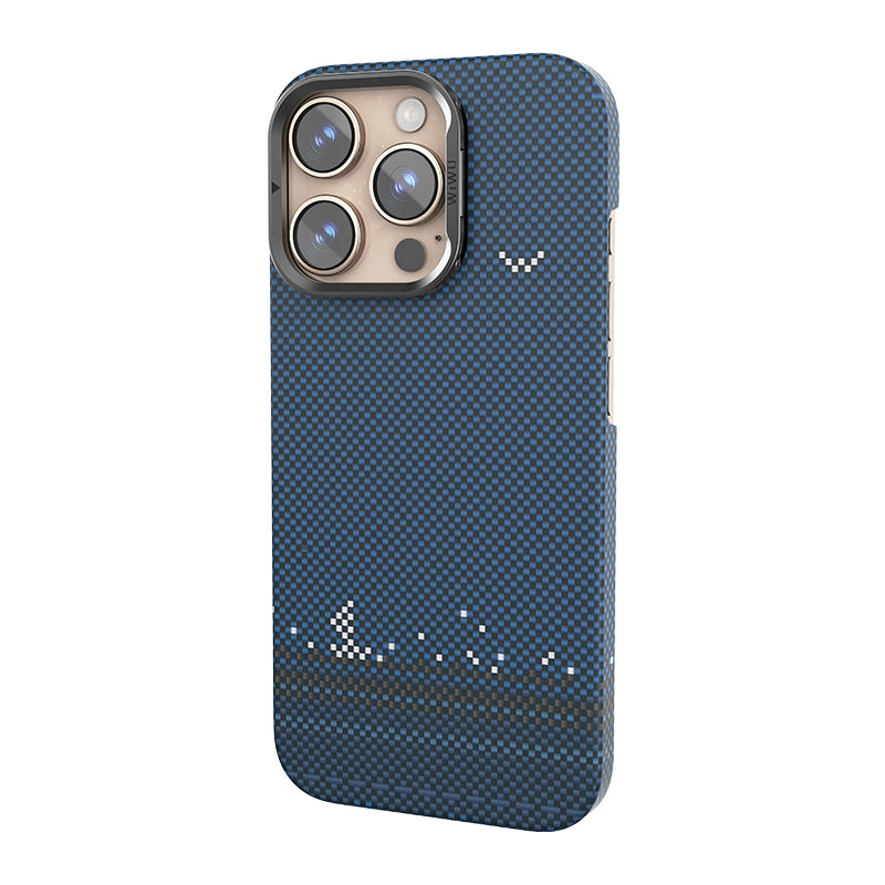 Apple iPhone 16 Pro Max Case Wiwu DCC-209 M-safe Charging Feature Camera Stand Aramid Fiber Design Kevlar Cover Blue 