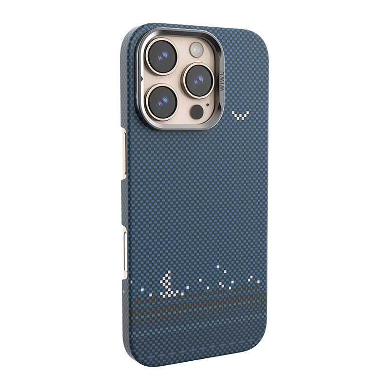Apple iPhone 16 Pro Max Case Wiwu DCC-209 M-safe Charging Feature Camera Stand Aramid Fiber Design Kevlar Cover Blue 