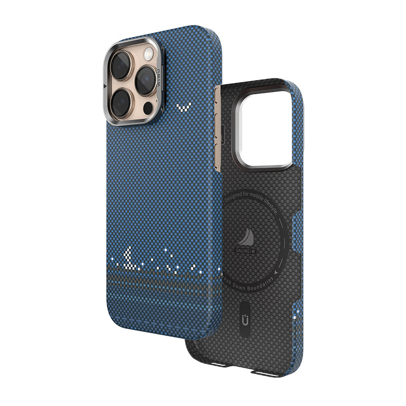 Apple iPhone 16 Pro Max Case Wiwu DCC-209 M-safe Charging Feature Camera Stand Aramid Fiber Design Kevlar Cover Blue 