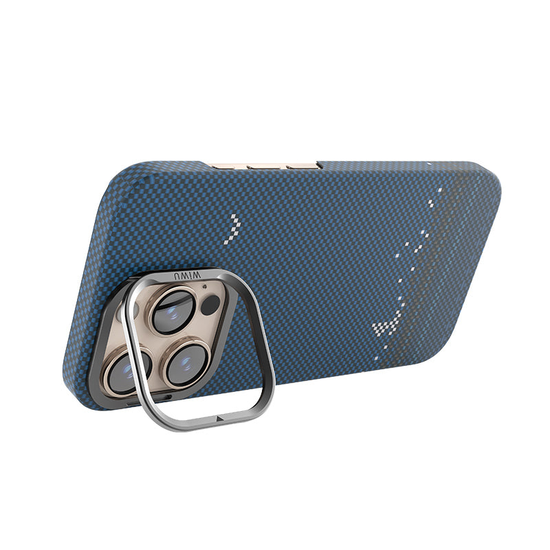 Apple iPhone 16 Pro Max Case Wiwu DCC-209 M-safe Charging Feature Camera Stand Aramid Fiber Design Kevlar Cover Blue 