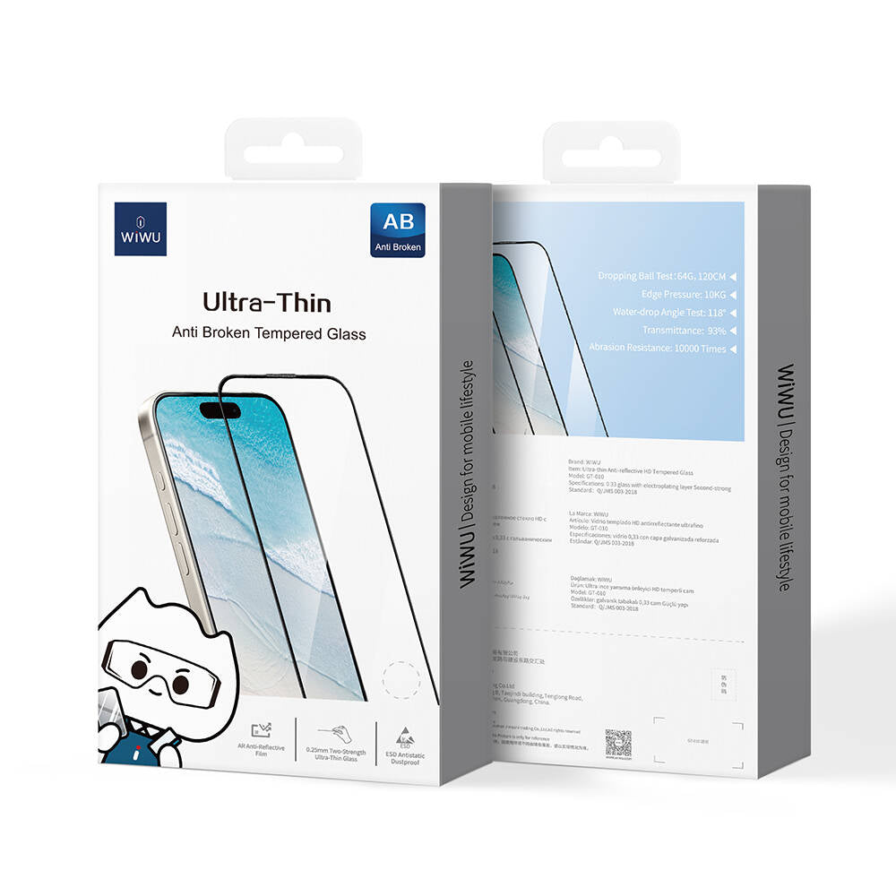 Apple iPhone 16 Pro Max Wiwu GT-010 Anti-Reflective Polymer Oleophobic Coating Ultra Thin Tempered Glass Screen Protector Black 