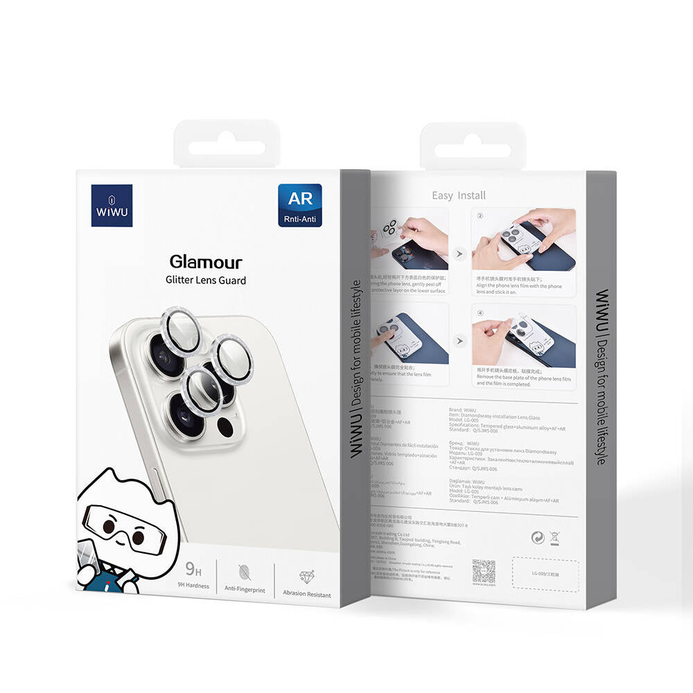 Apple iPhone 16 Pro Max Wiwu LG-006 Diamond Lens Guard Easy Application Camera Lens Protector Silver