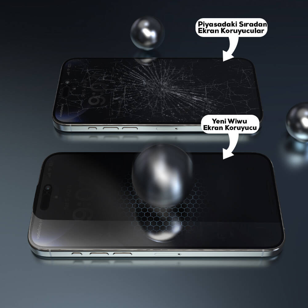 Apple iPhone 16 Pro Max Wiwu Wi-SQ009 Easy Install iPrivacy 360° Anti-Peep Oleofobik Temperli Cam Ekran Koruyucu + Kolay Uygulama Aparatlı Siyah