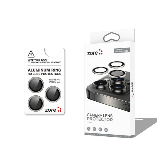 Apple iPhone 16 Pro Zore CL-12 Premium Sapphire Anti-Fingerprint Anti-Reflective Camera Lens Protector Titanium-Gray 