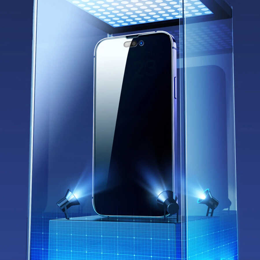 Apple iPhone 16 Pro Zore Kor Privacy Glass Screen Protector Black