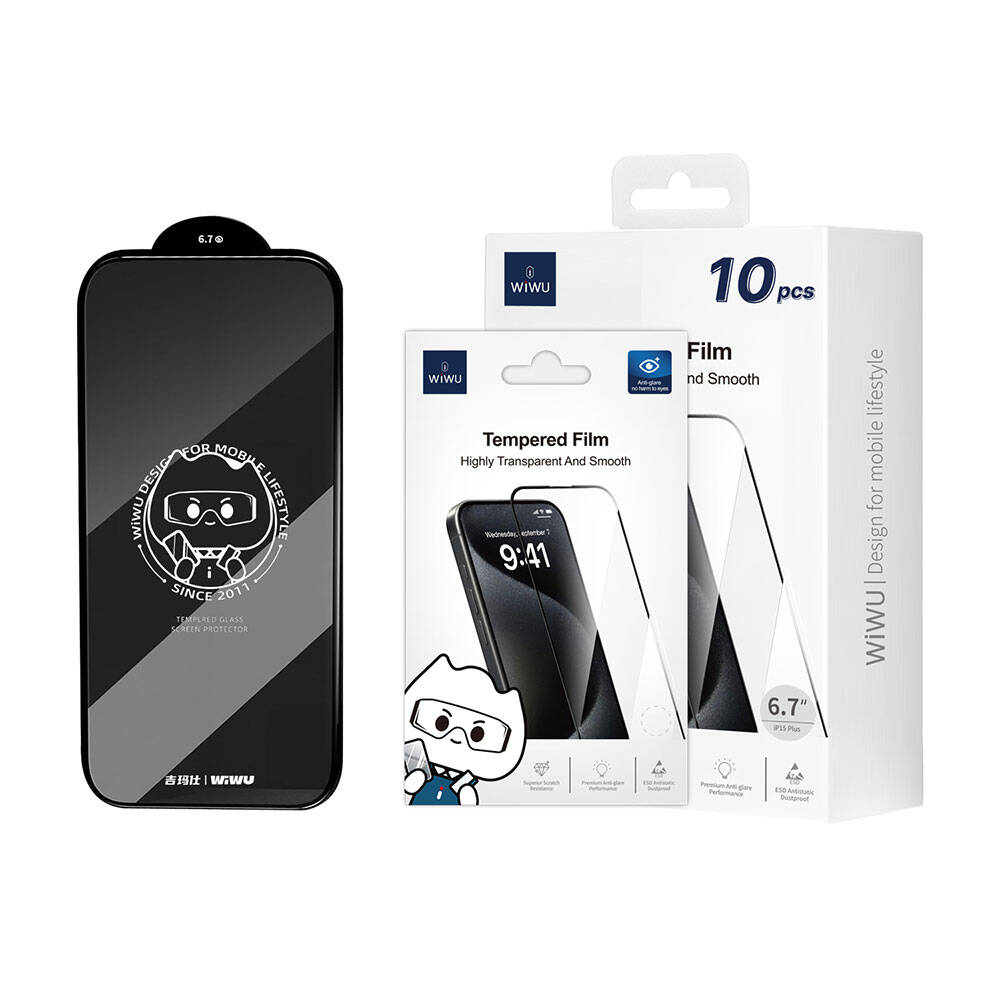 Apple iPhone 16 Wiwu GT-008 Polymer Oleophobic Coating Transparent Smooth Tempered Glass Screen Protector 10-Pack Black
