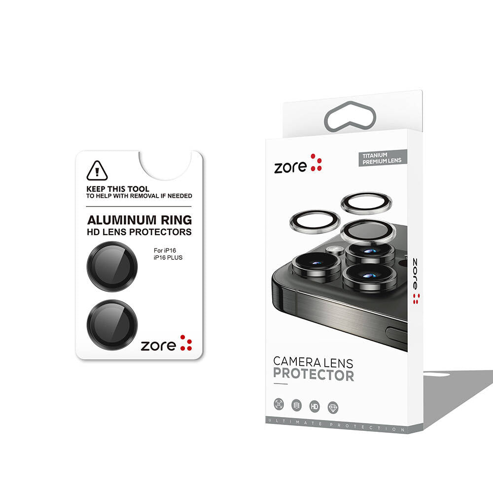 Apple iPhone 16 Zore CL-12 Premium Sapphire Anti-Fingerprint Anti-Reflective Camera Lens Protector Black 