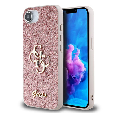 Apple iPhone 16E Kılıf Guess Orjinal Lisanslı 4G Büyük Metal Logolu Glitter Kapak Siyah