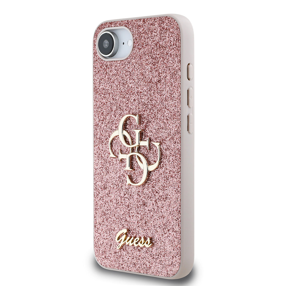 Apple iPhone 16E Kılıf Guess Orjinal Lisanslı 4G Büyük Metal Logolu Glitter Kapak Pembe